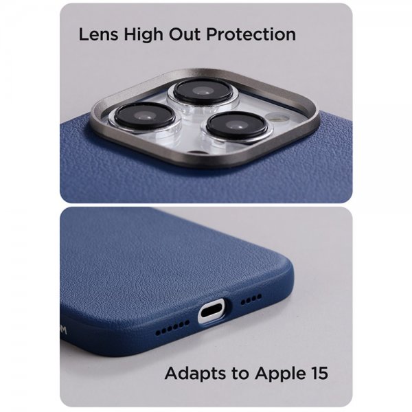 iPhone 15 Pro Skal Litchi Pattern Series MagSafe Grå