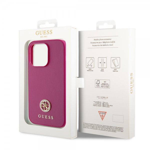 iPhone 15 Pro Skal Metal Logo Strass Metallic Rosa