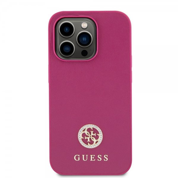 iPhone 15 Pro Skal Metal Logo Strass Metallic Rosa