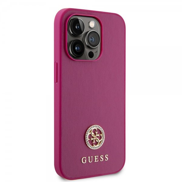 iPhone 15 Pro Skal Metal Logo Strass Metallic Rosa