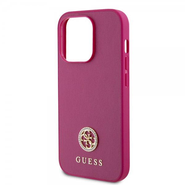 iPhone 15 Pro Skal Metal Logo Strass Metallic Rosa
