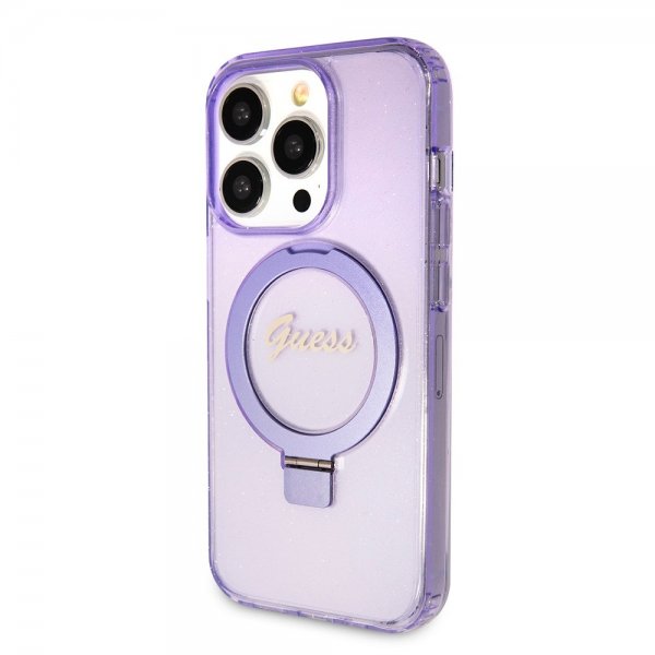 iPhone 15 Pro Skal Ring Stand Glitter MagSafe Lila