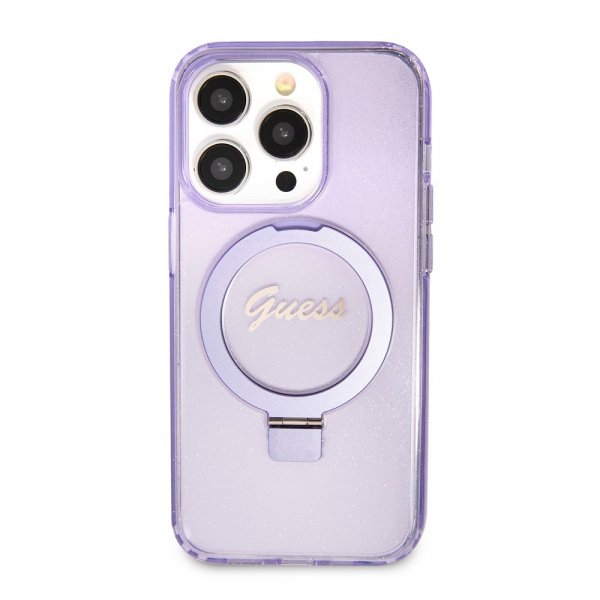 iPhone 15 Pro Skal Ring Stand Glitter MagSafe Lila