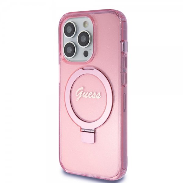 iPhone 15 Pro Skal Ring Stand Glitter MagSafe Rosa