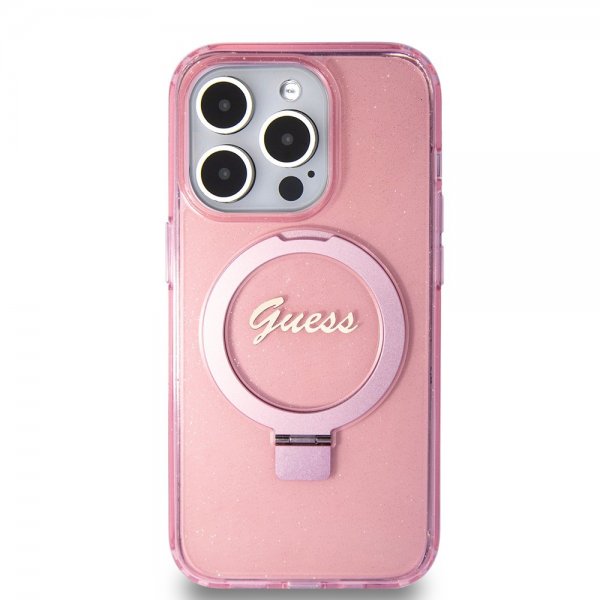 iPhone 15 Pro Skal Ring Stand Glitter MagSafe Rosa