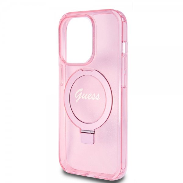 iPhone 15 Pro Skal Ring Stand Glitter MagSafe Rosa