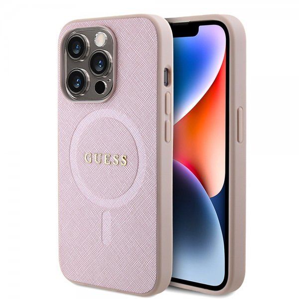 iPhone 15 Pro Skal Saffiano MagSafe Rosa