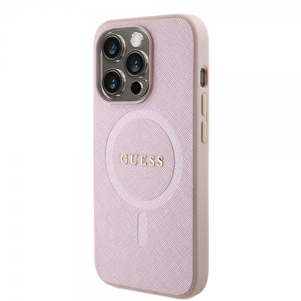 iPhone 15 Pro Skal Saffiano MagSafe Rosa
