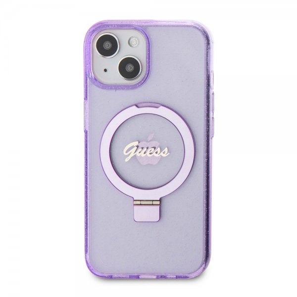 iPhone 15 Skal Ring Stand Glitter MagSafe Lila