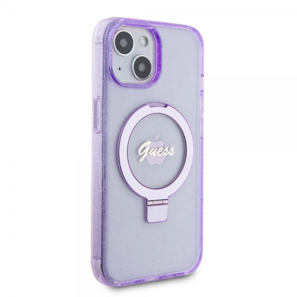 iPhone 15 Skal Ring Stand Glitter MagSafe Lila