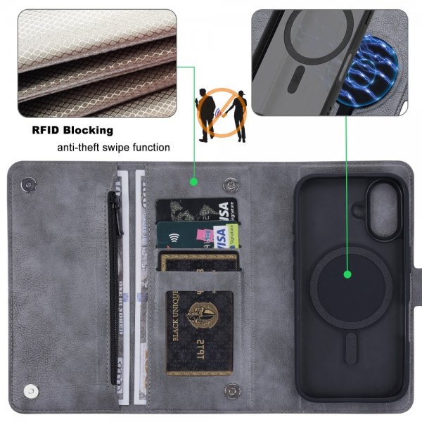 iPhone 16 Fodral med Löstagbart Skal GV Series MagSafe Grå