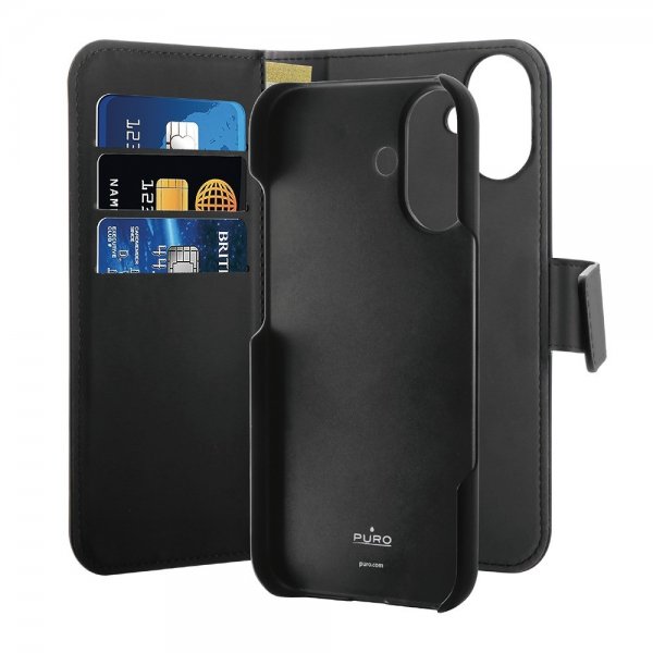 iPhone 16 Fodral Wallet Detachable 2 in 1 Svart
