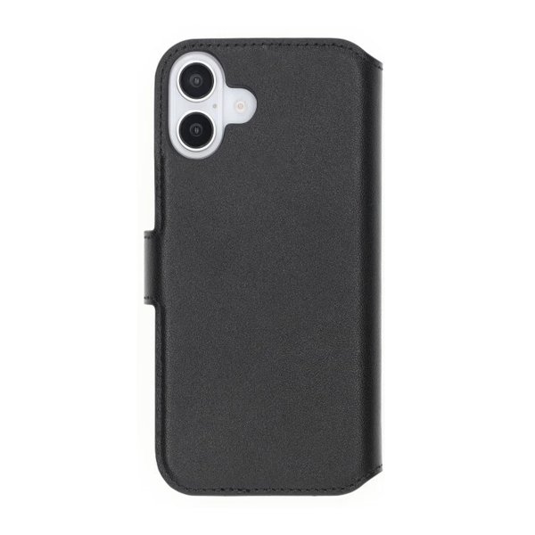iPhone 16 Fodral Äkta läder Kortfack Svart
