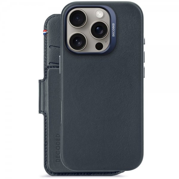 iPhone 16 Pro Fodral Leather Detachable Wallet Navy