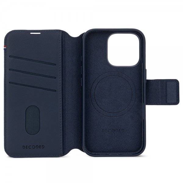 iPhone 16 Pro Fodral Leather Detachable Wallet Navy