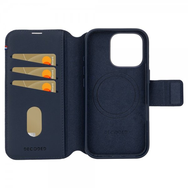 iPhone 16 Pro Fodral Leather Detachable Wallet Navy