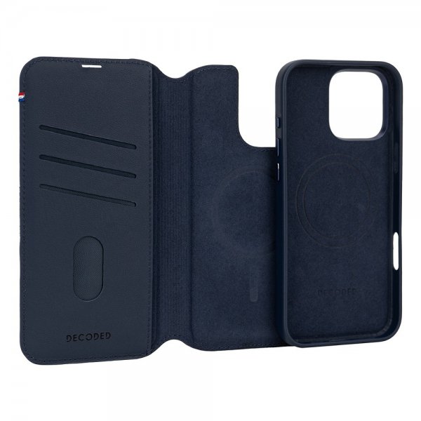 iPhone 16 Pro Fodral Leather Detachable Wallet Navy