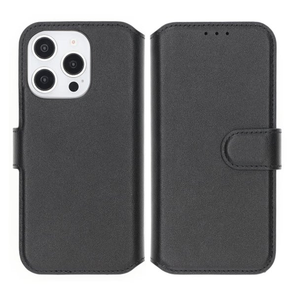 iPhone 16 Pro Max Fodral Äkta läder Kortfack Svart
