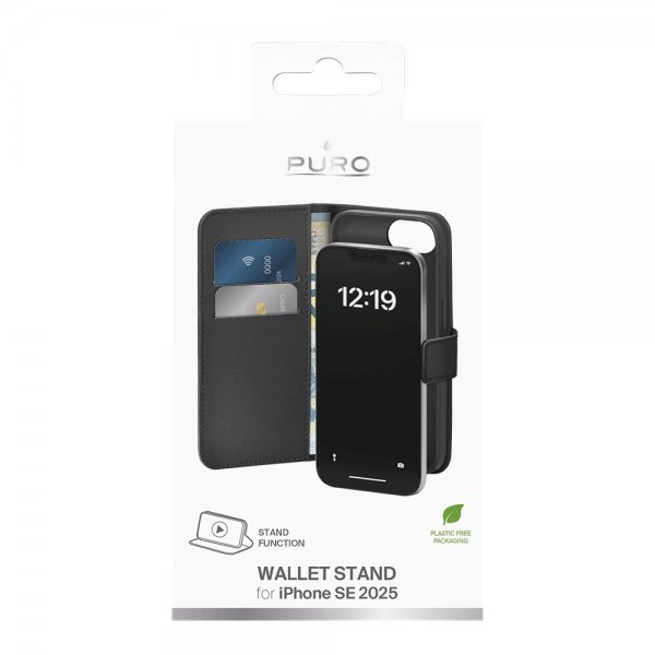 iPhone 16e/17e Fodral Wallet Stand Svart