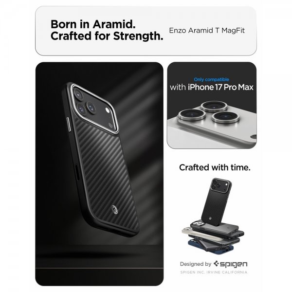 iPhone 17 Pro Max Skal Enzo Aramid T MagFit Svart Silver