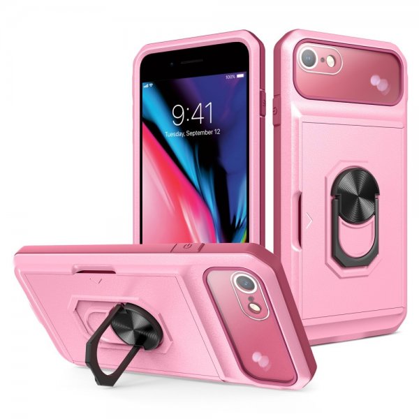 iPhone 7/8/SE Skal med Metallplatta Stativfunktion Rosa