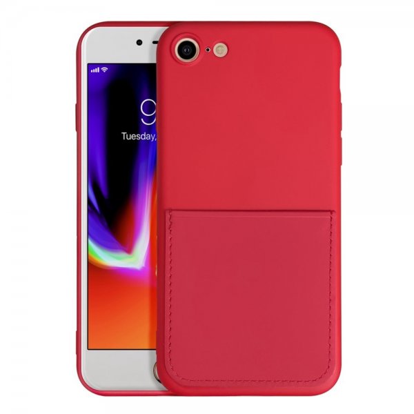 iPhone 7/8/SE Skal Silikon Kortfack Röd