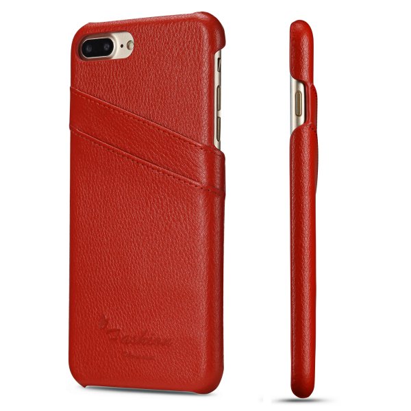iPhone 7/8 Plus Leather Series Mobilskal Kortfickor Äkta Läder Röd