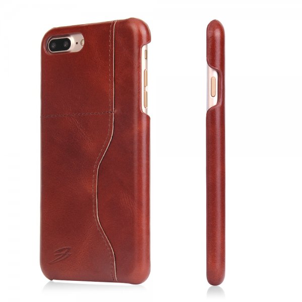 iPhone 7/8 Plus Leather Series Skal Vertikal Kortficka Äkta Läder Mörkbrun