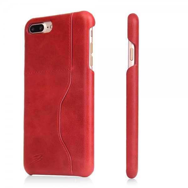 iPhone 7/8 Plus Leather Series Skal Vertikal Kortficka Äkta Läder Röd
