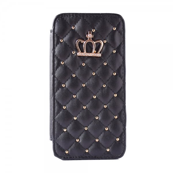 iPhone 7/8/SE Fodral PU-läder Krona Cross Stitch Svart