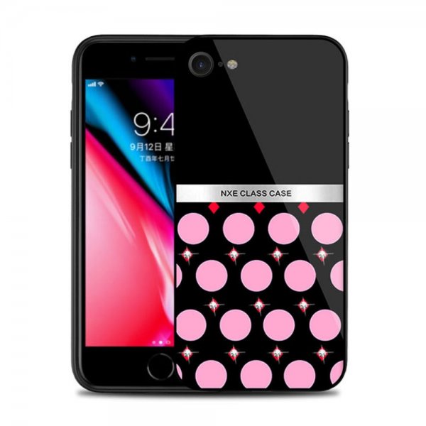 iPhone 8/7 Skal Härdat Glas Baksida Cirklar Strass Svart