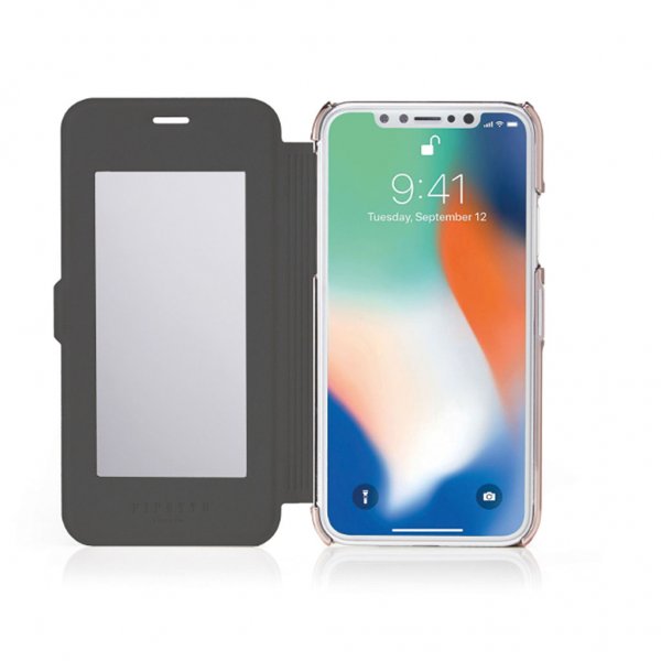 iPhone XR Slim Wallet Mirror Fodral Svart Roseguld