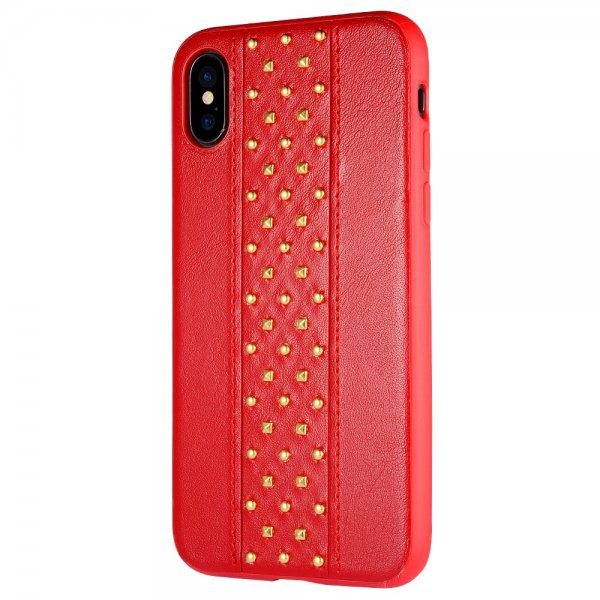 iPhone Xs/X Skal Nitar PU-läder TPU Röd