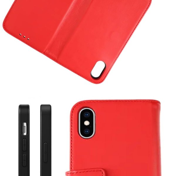 iPhone X/iPhone Xs Fodral Äkta Läder Röd