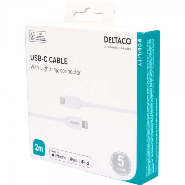 Kabel USB-C Cable with Lightning Connector 2m Vit
