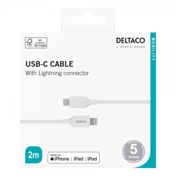 Kabel USB-C Cable with Lightning Connector 2m Vit