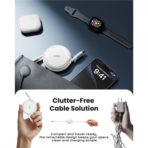 Kabel 100W Retractable USB-C 2-pack Vit