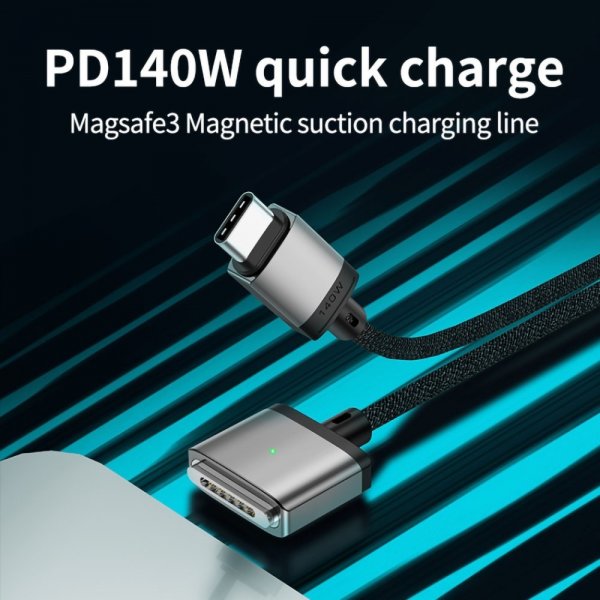 Kabel 2m 140W USB-C till MagSafe 3 Grå