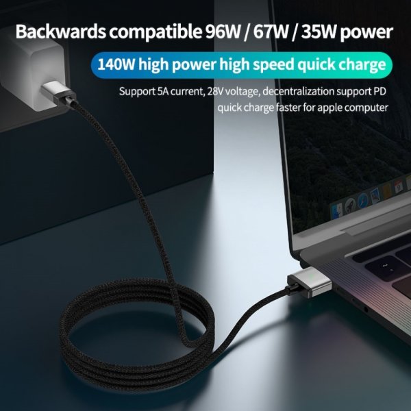 Kabel 2m 140W USB-C till MagSafe 3 Grå