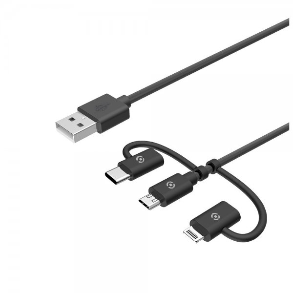 Kabel 3in1 Micro-USB/USB-C/Lightning 1m Svart