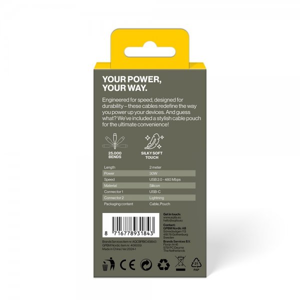Kabel Cablebird CS22 USB-C till Lightning 60W 2m Vit