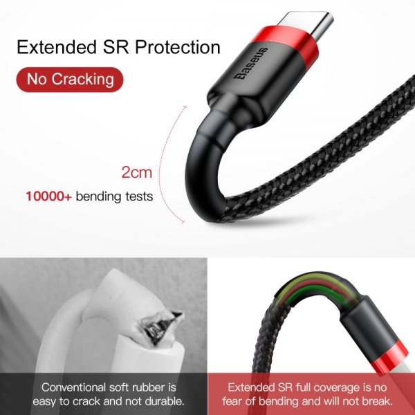 Kabel Cafule Cable USB-A/USB-C 3m Röd Svart