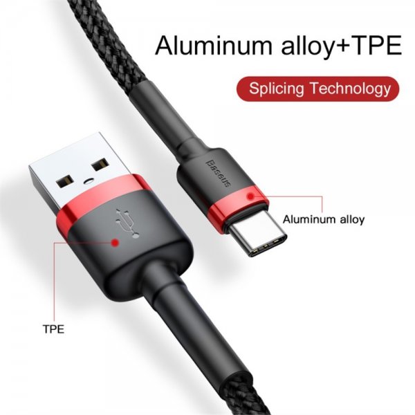 Kabel Cafule Cable USB-A/USB-C 3m Röd Svart