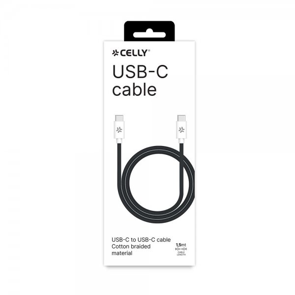 Kabel Cotton Braided USB-C till USB-C 1.5m Svart