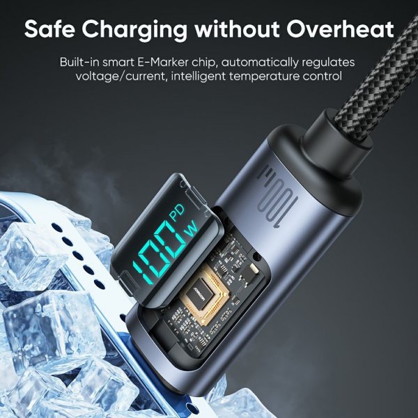 Kabel Digital Display Fast Charging Cable USB-C till USB-C 100W 1.2m