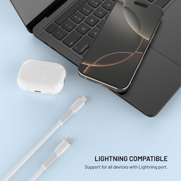 Kabel Liquid Silicone USB-C/Lightning 1.2m Vit
