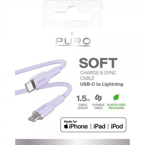 Kabel Soft Charge & Sync Cable USB-C/Lightning 1.5m Lavender