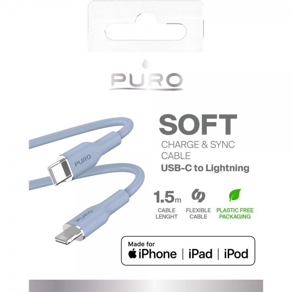 Kabel Soft Charge & Sync Cable USB-C/Lightning 1.5m Ljusblå