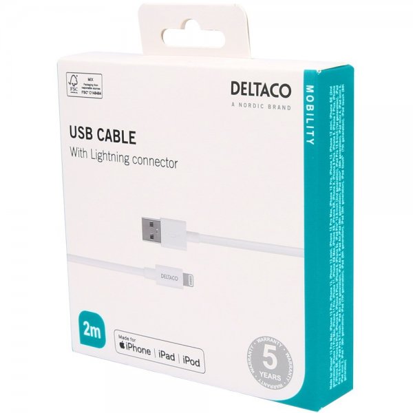 Kabel USB-A Cable with Lightning Connector 2m Vit