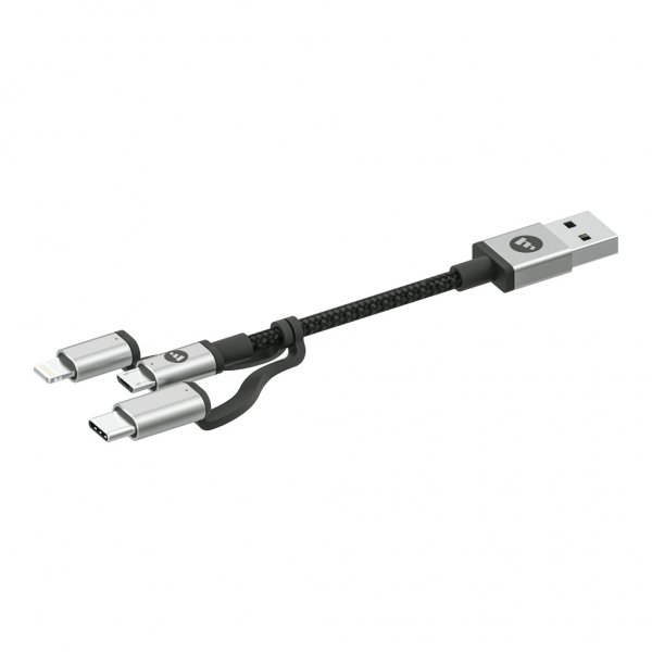 Kabel USB-A till Micro/USB-C/Lightning 1m Svart
